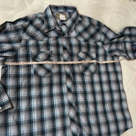 Wrangler 2XL black gray turquoise plaid pearl snap western shirt - Picture 6 of 10